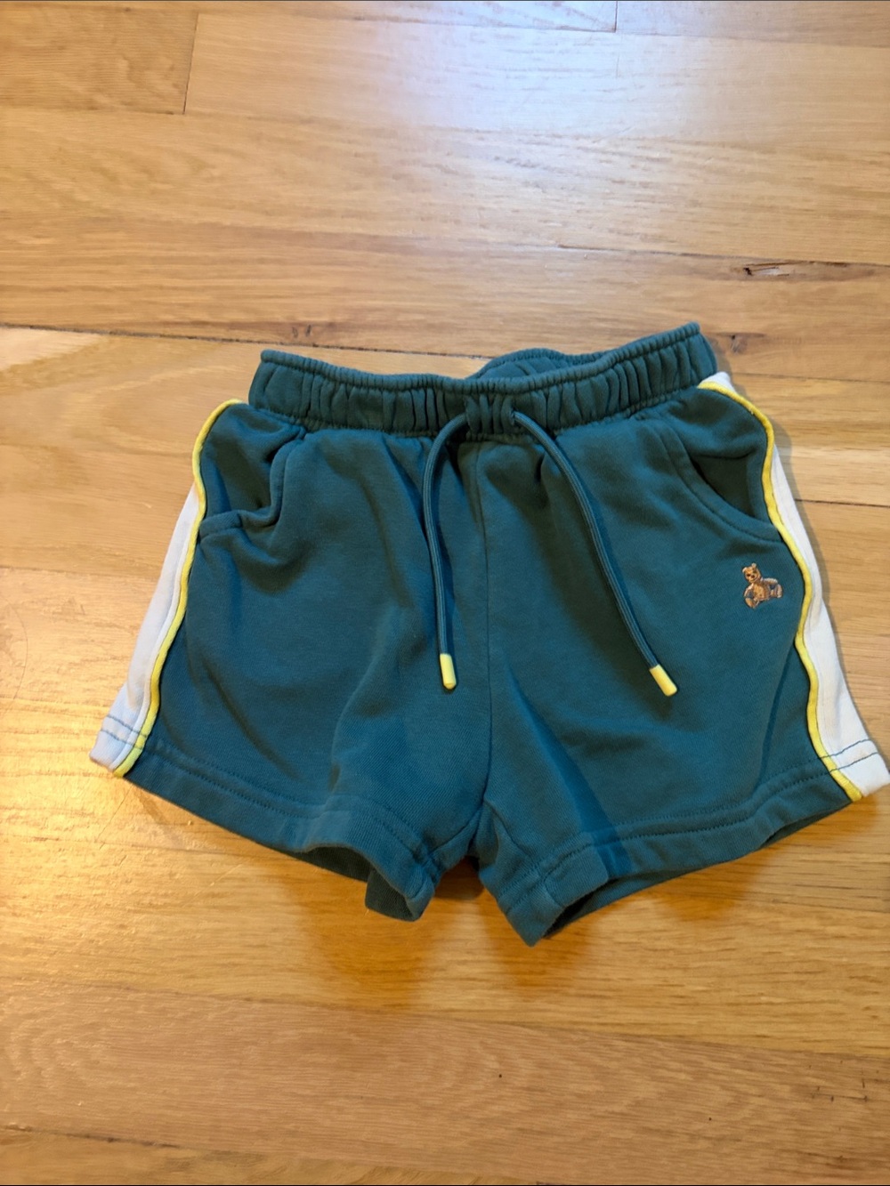 Toddler Boys Green Shorts with Yellow Trim